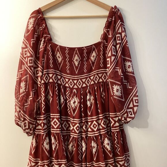 Sachin & Babi Lola Dress Crimson Red Aztec Border Print Cocktail Evening Party - Picture 8 of 14